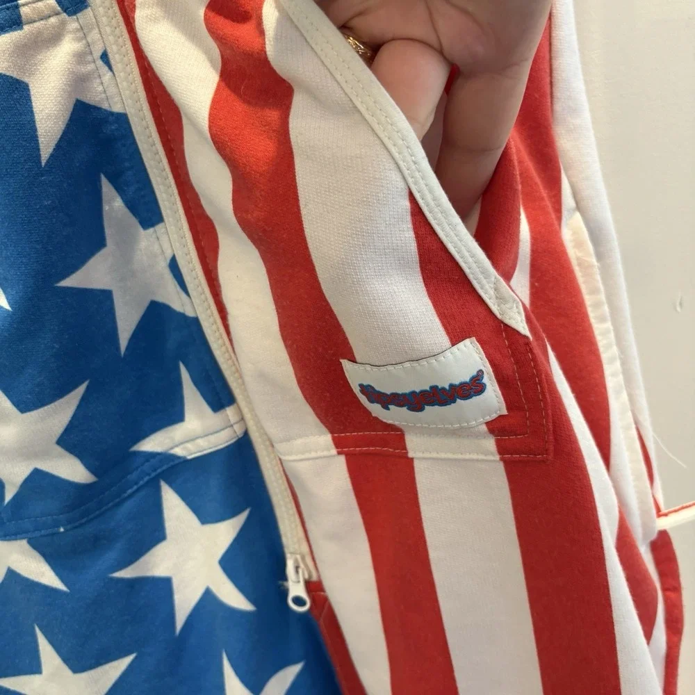 Tipsy Elves MEN'S Sz M‎ USA Hooded Fleece Patriotic American Flag Jumpsuit